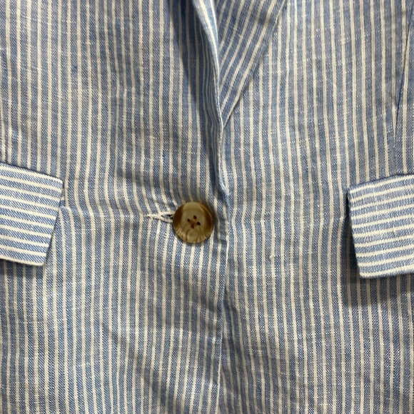 NWT Amour Vert Women's Tobie Linen Nautical Yacht Blue Striped Casual Blazer XS - Picture 3 of 7